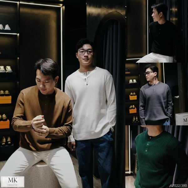  [ẢNH THẬT] Áo Dài Tay Nam Có Cúc Đen/Trắng/Xanh Lá/Ghi/Nâu C67022 
