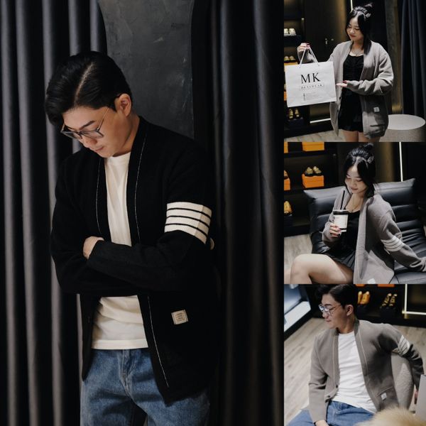  [ẢNH THẬT] Áo Khoác Cardigan Nam Nữ Cải Sọc Tay Đen/Xám 905 