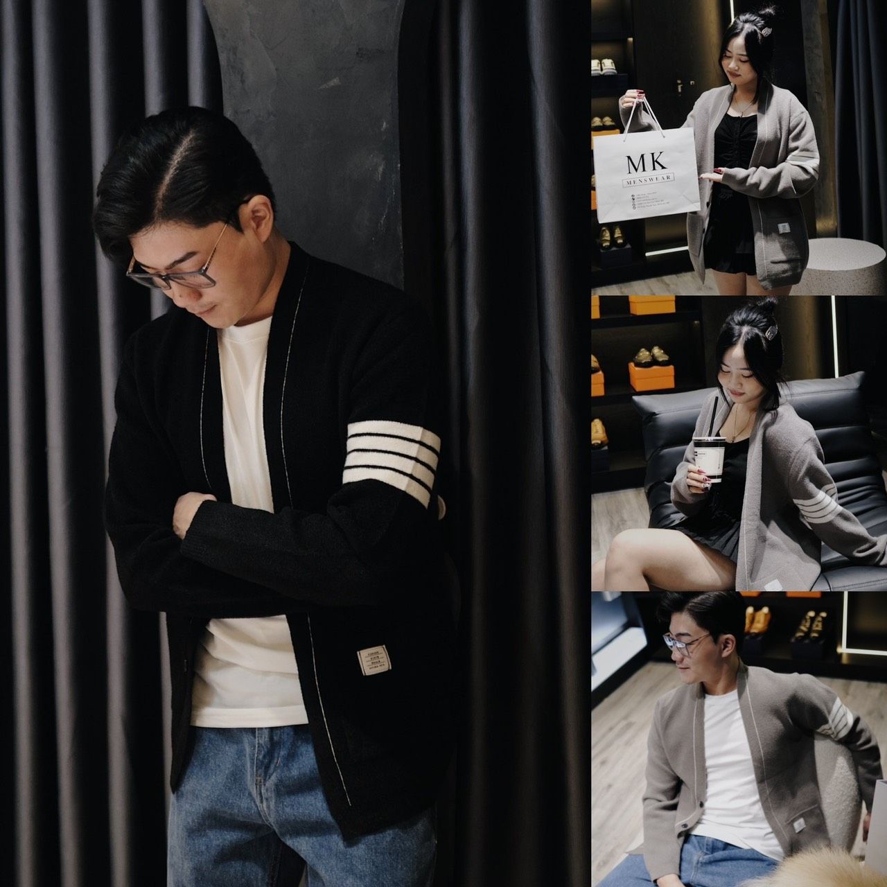  [ẢNH THẬT] Áo Khoác Cardigan Nam Nữ Cải Sọc Tay Đen/Xám 905 