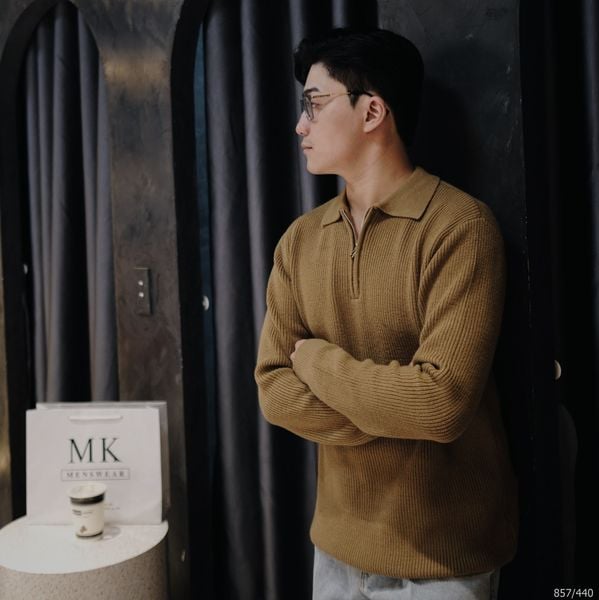  [ẢNH THẬT] Áo Polo Len Nam Nữ Trơn Có Khoá Kéo 857 