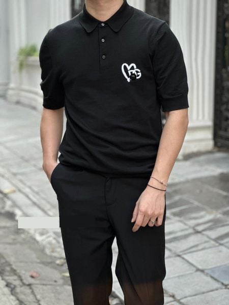  [ẢNH THẬT] Áo Polo Ngắn Tay Len Mongtoghi Ngắn Tay Nam Nữ Logo Tim 2 Màu Đen/Trắng 
