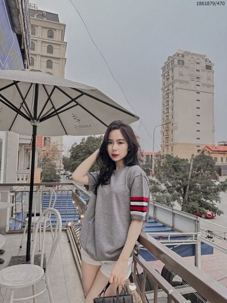  [ẢNH THẬT] Áo Ngắn Tay Len Mongtoghi Ngắn Tay Nam Nữ Sọc Tay 2 Màu Trắng/Ghi 