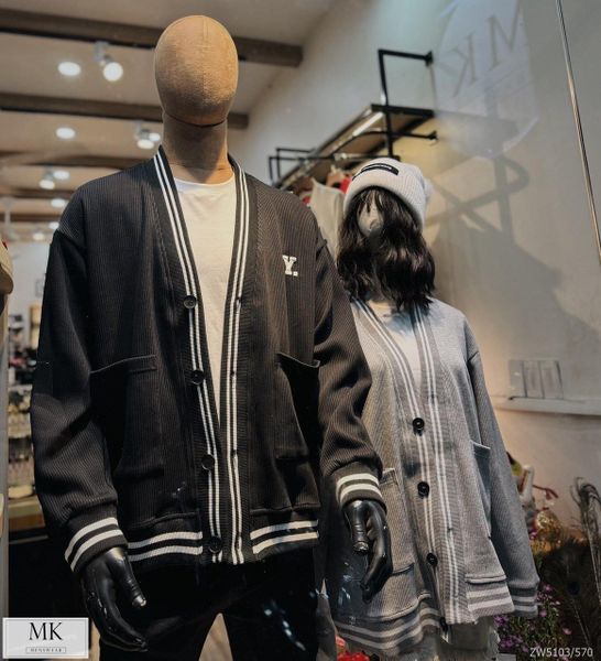  [ẢNH THẬT] Áo Cardigan Len Nam Nữ Viền Chữ Y ZW5103 2 Màu Đen/Ghi 