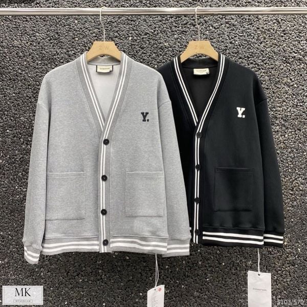  [ẢNH THẬT] Áo Cardigan Len Nam Nữ Viền Chữ Y ZW5103 2 Màu Đen/Ghi 