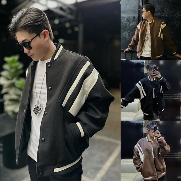 [ẢNH THẬT] Áo Khoác Bomber Nam Nữ Phối Vai Chất Dạ H01 2 Màu Đen/Nâu 