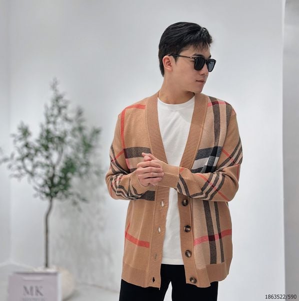  [ẢNH THẬT] Áo Khoác Cardigan Nam Nữ Màu Nâu Kẻ 