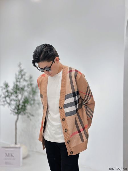  [ẢNH THẬT] Áo Khoác Cardigan Nam Nữ Màu Nâu Kẻ 