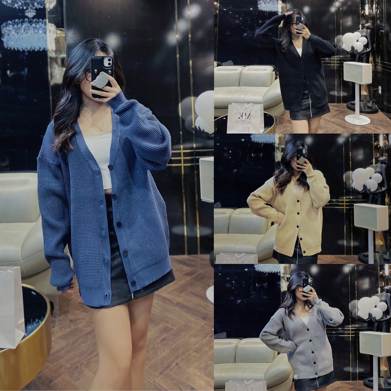  [ẢNH THẬT] Áo Khoác Cardigan Nam Nữ Đen/Ghi/Be/Xanh Đậm 931 