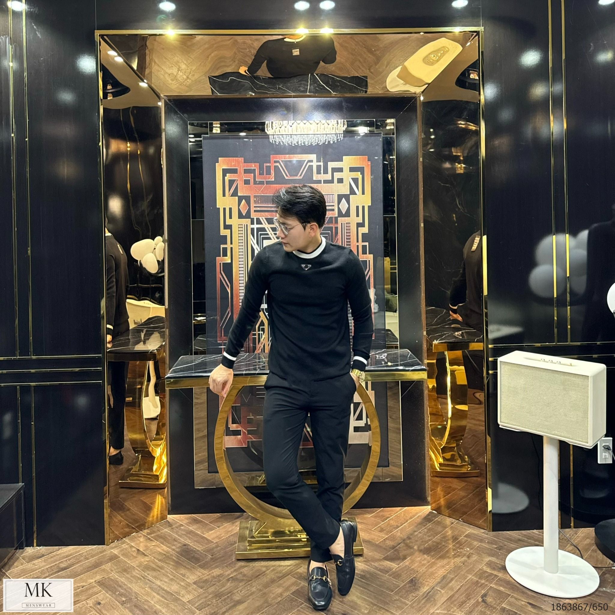  [ẢNH THẬT] Áo Len Nam Nữ Cải Viền 2 Màu Đen/Trắng Logo Nhỏ Trước Ngực 