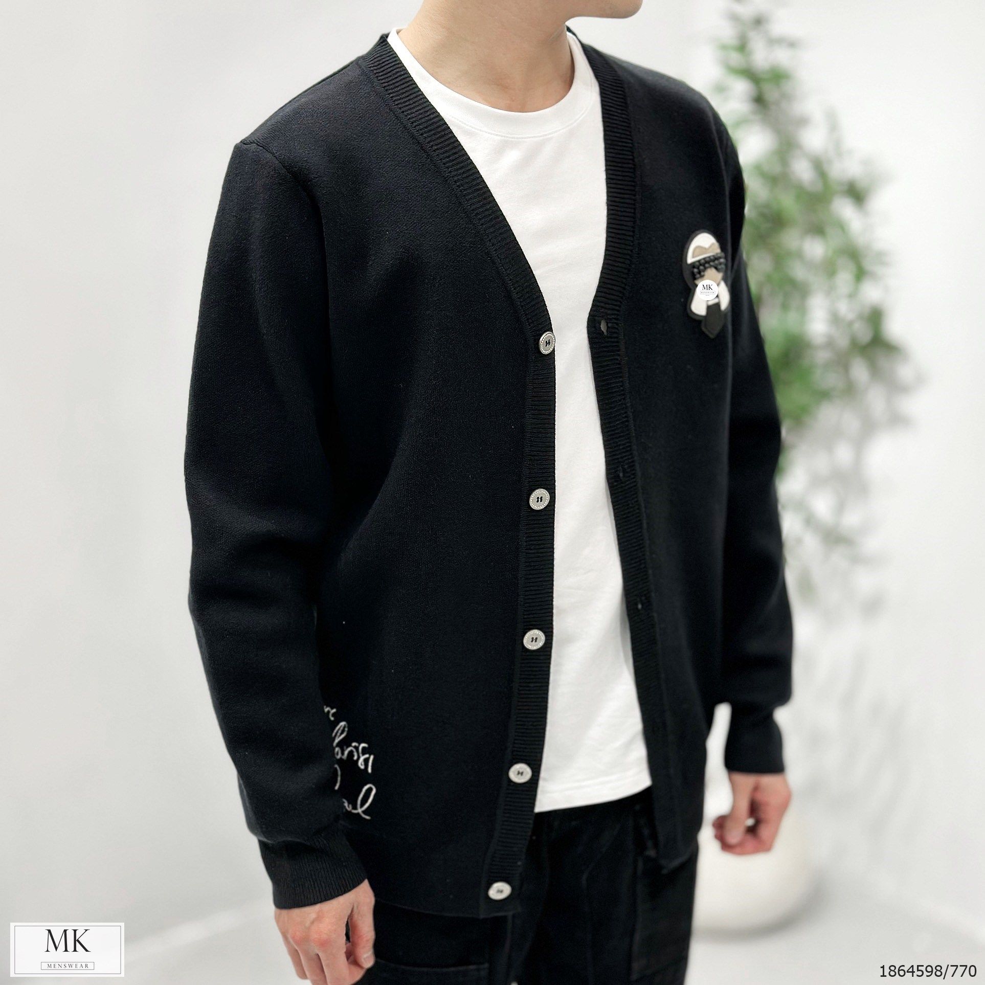  [ẢNH THẬT] Áo Khoác Cardigan Len Nam Nữ Cao Cấp Duy Nhất Đen Hoạ Tiết Hoạt Hình 