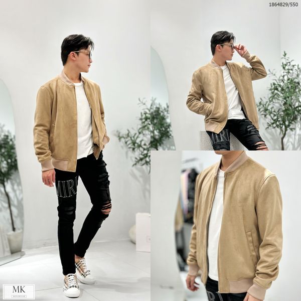  [ẢNH THẬT] Áo Khoác Bomber Da Lộn Nam Nữ Trơn Duy Nhất Màu Caramel 