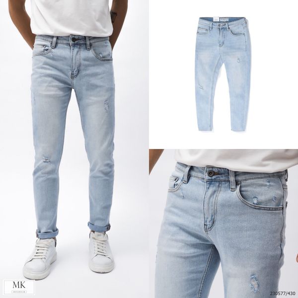  [ẢNH THẬT] Quần Jean Nam Defoxx  230577 Xanh Bạc Rách 