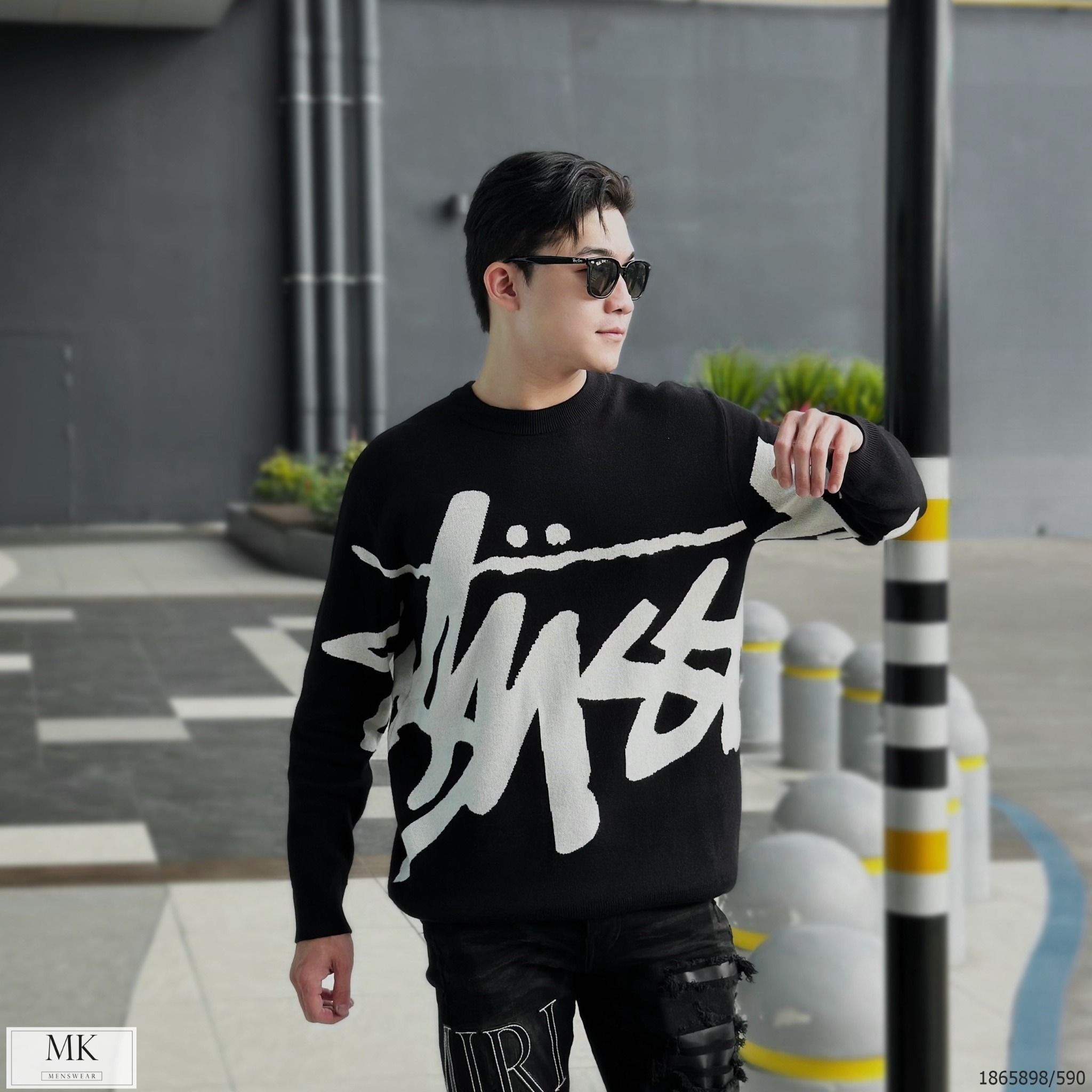  [ẢNH THẬT] Áo Len Đôi Nam Nữ Duy Nhất Màu Đen Chữ Trắng Stusy 