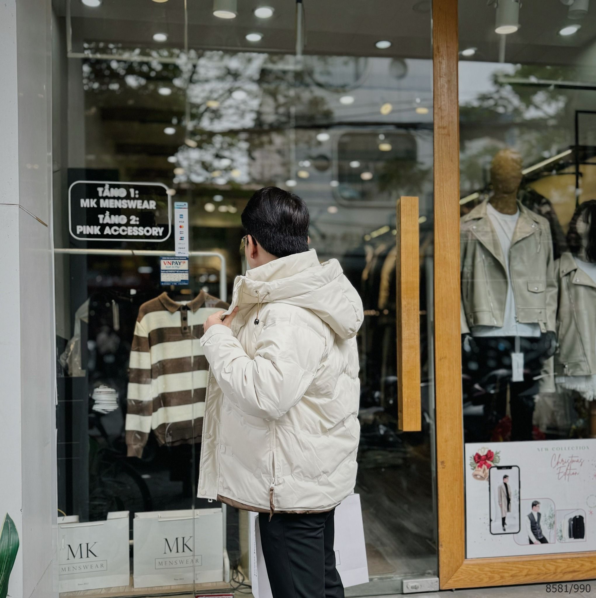  [ẢNH THẬT] Áo Khoác Phao Nam Nữ 2 Màu Đen/Be Lông Vũ Siêu Ấm 8581 