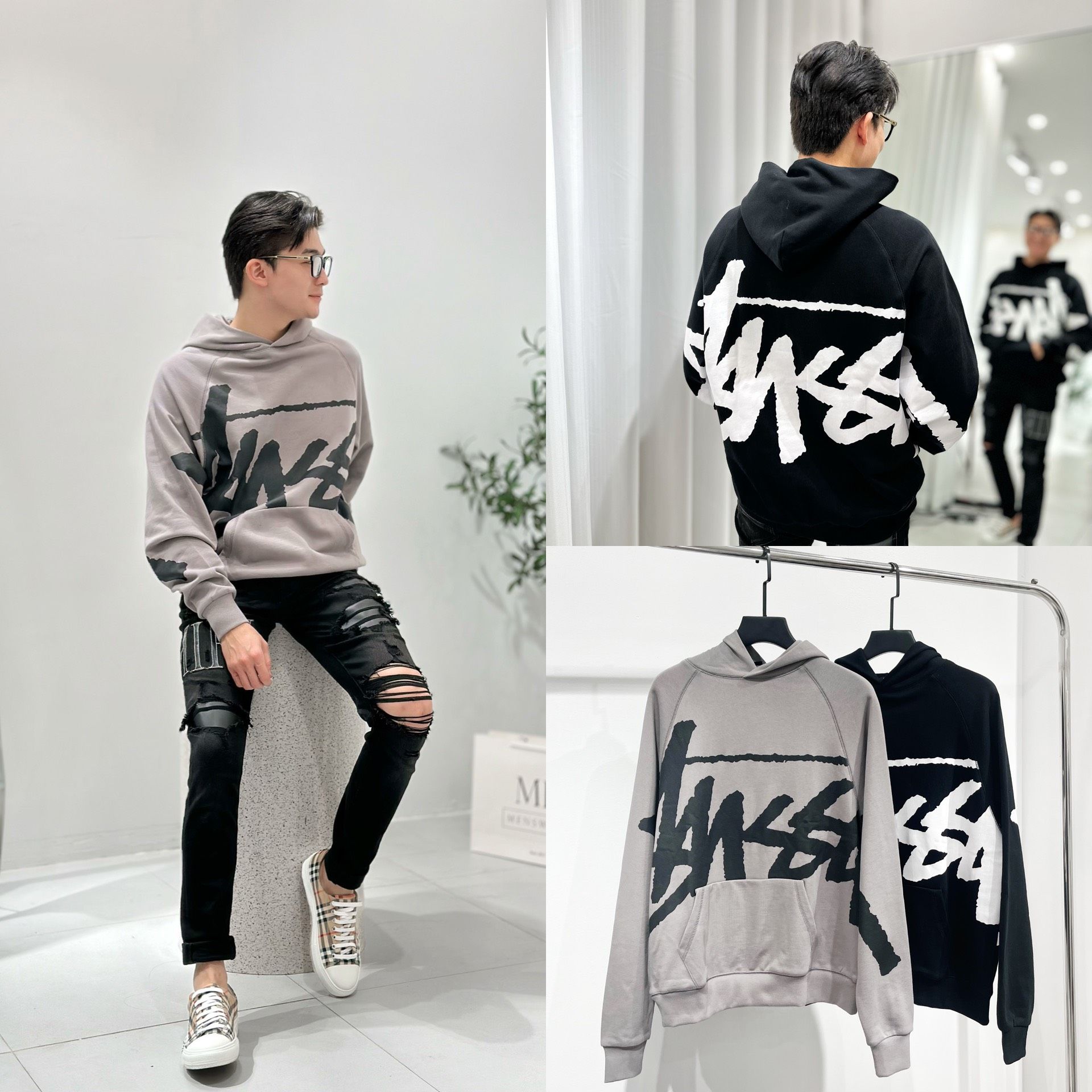  [ẢNH THẬT] Áo Hoodie Nỉ Nam Nữ 2 Màu Đen/Xám Chữ Stusy 