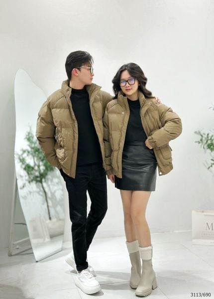  [ẢNH THẬT] Áo Khoác Phao Nam Nữ 2 Màu Đen/Nâu Trần Bông Siêu Ấm 3113 
