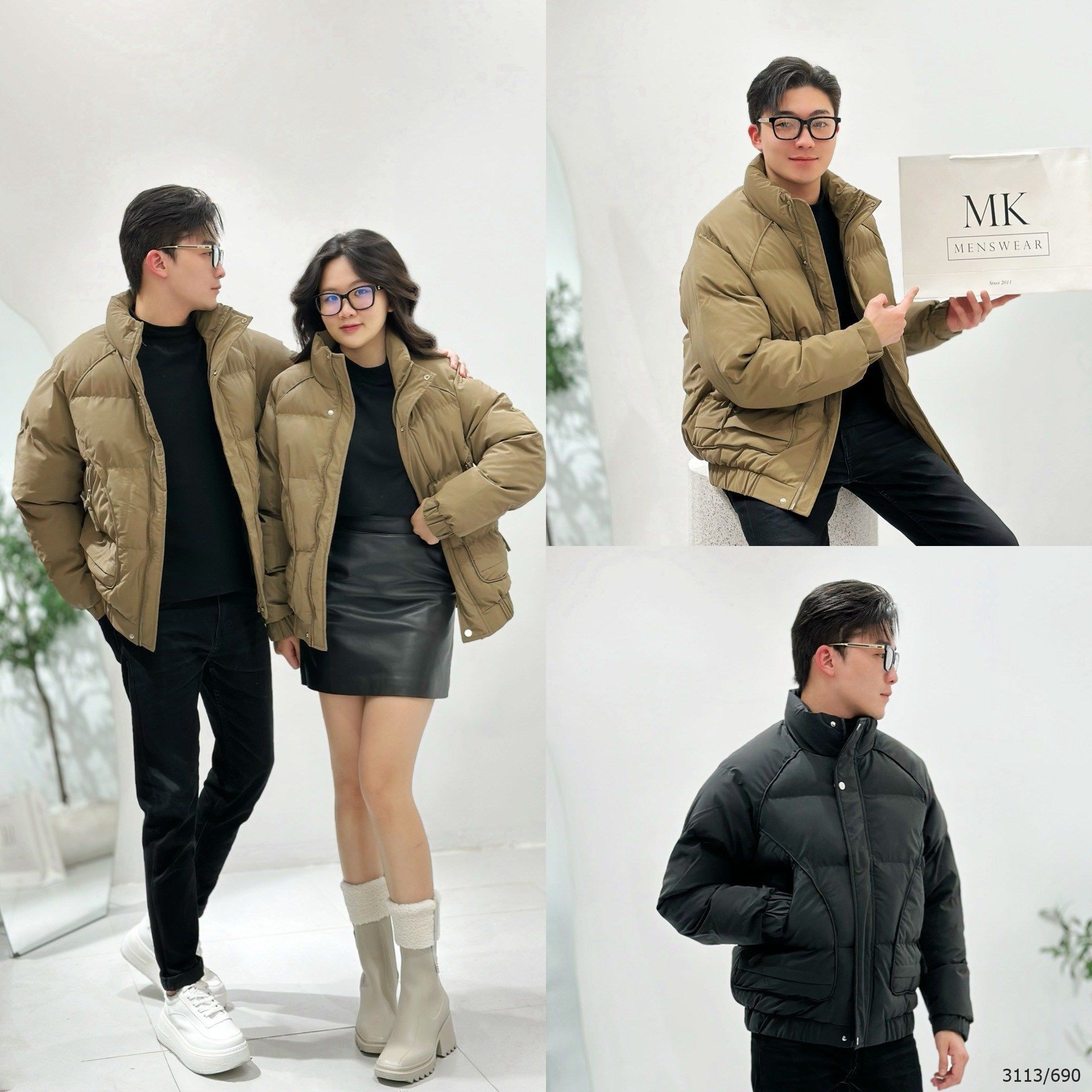  [ẢNH THẬT] Áo Khoác Phao Nam Nữ 2 Màu Đen/Nâu Trần Bông Siêu Ấm 3113 