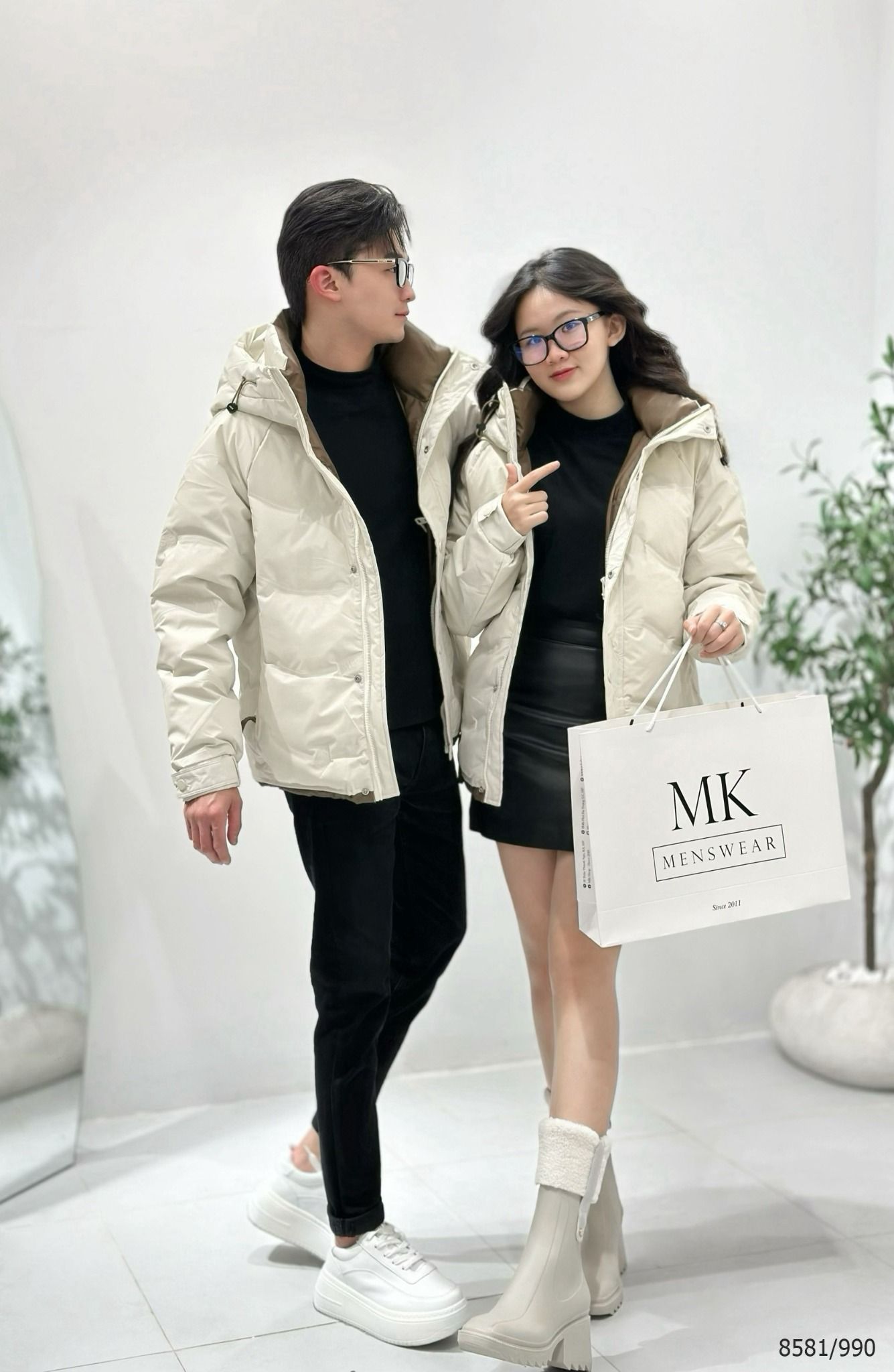  [ẢNH THẬT] Áo Khoác Phao Nam Nữ 2 Màu Đen/Be Lông Vũ Siêu Ấm 8581 