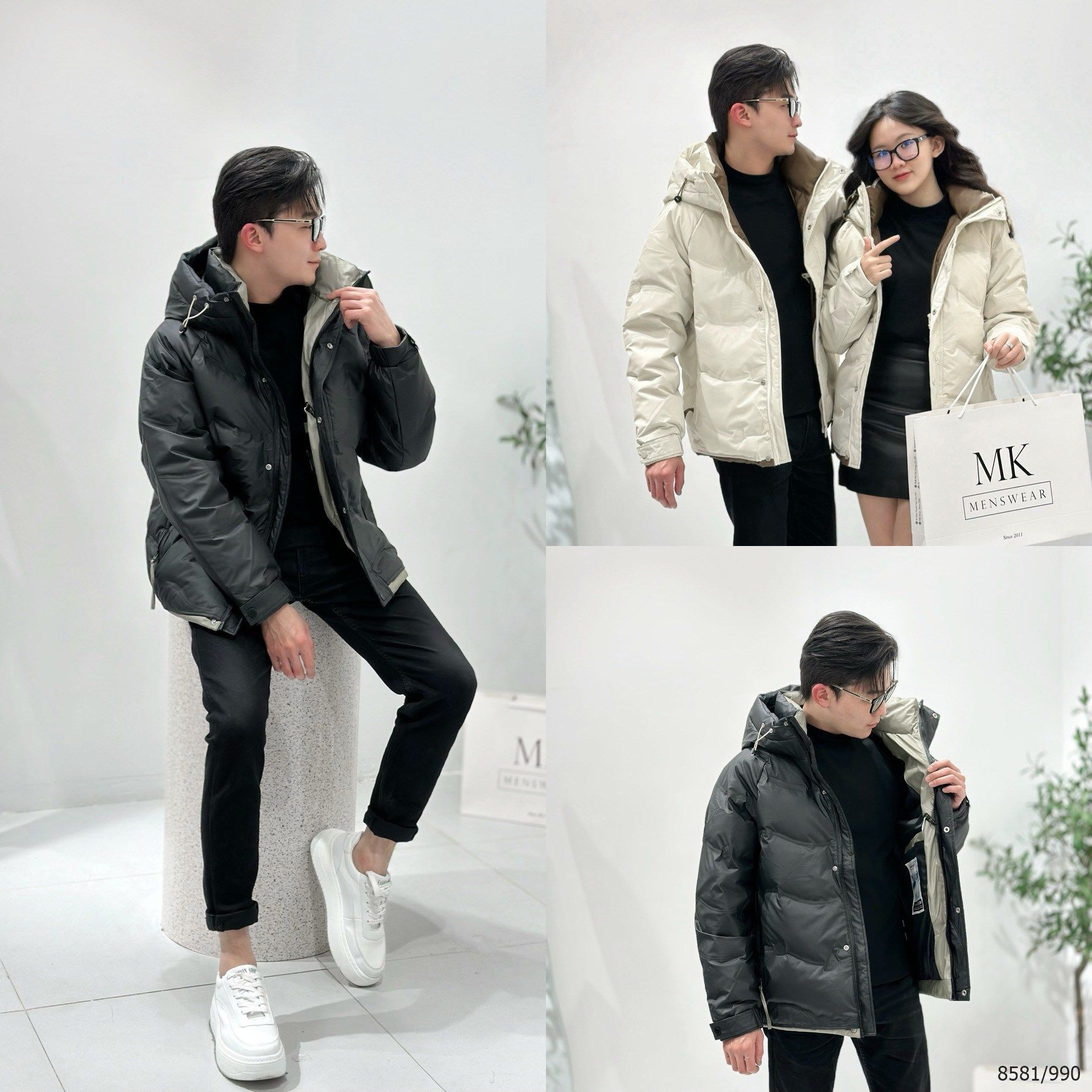  [ẢNH THẬT] Áo Khoác Phao Nam Nữ 2 Màu Đen/Be Lông Vũ Siêu Ấm 8581 