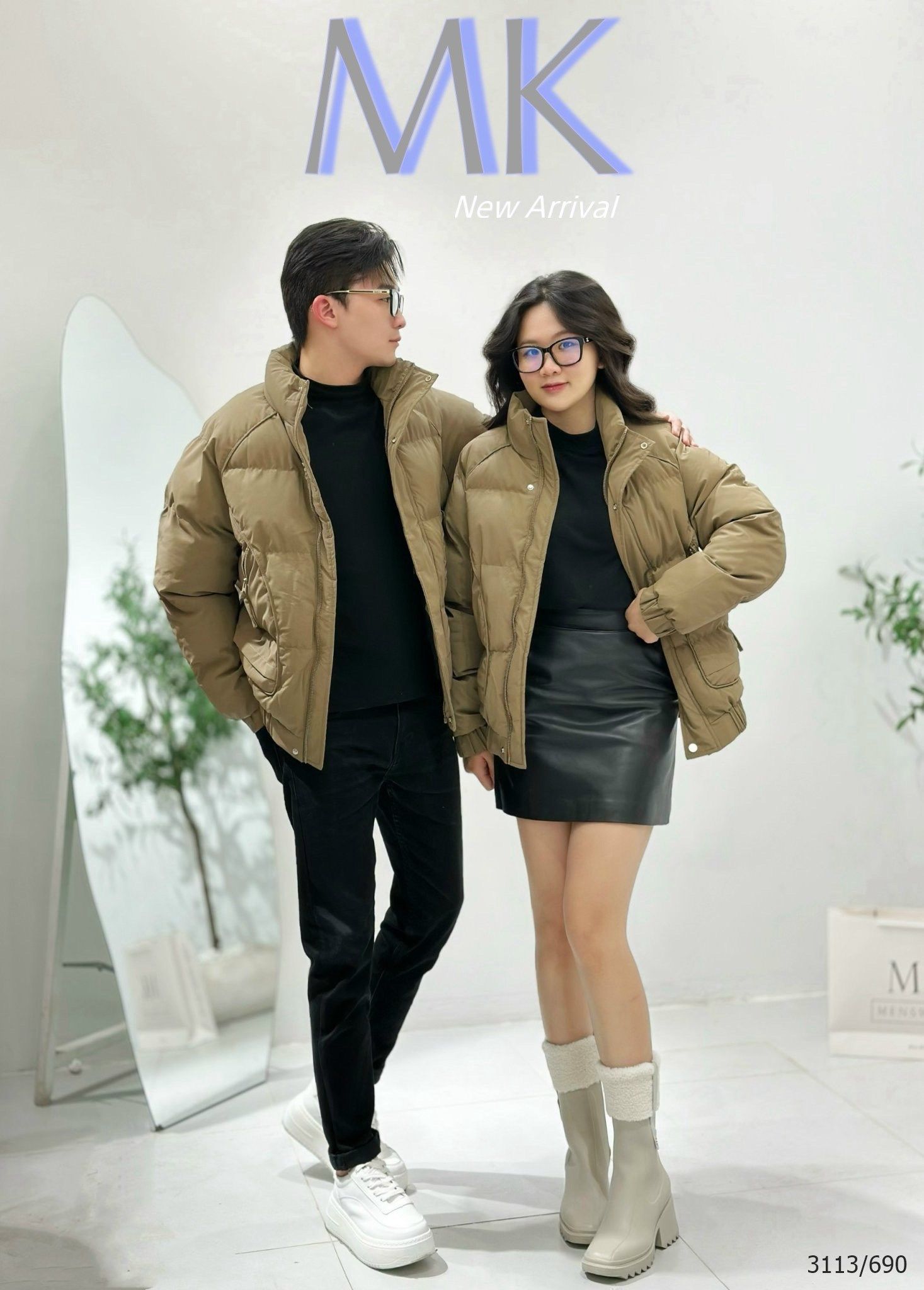  [ẢNH THẬT] Áo Khoác Phao Nam Nữ 2 Màu Đen/Nâu Trần Bông Siêu Ấm 3113 