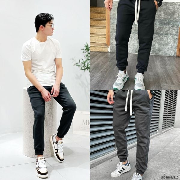 [ẢNH THẬT] Quần Jogger Nỉ KRAD Trơn 2 Màu Đen/Ghi Đậm 