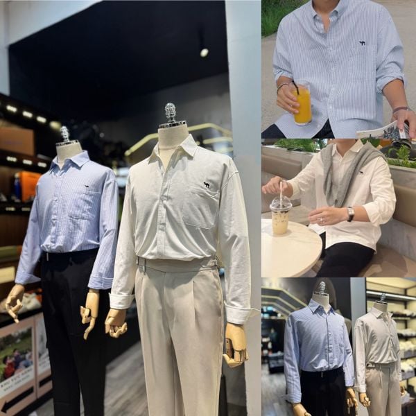  [ẢNH THẬT] Áo Sơ Mi Dài Tay Nam Nữ Logo Ngực Túi Ngực Đen/Xanh Kẻ 8036 