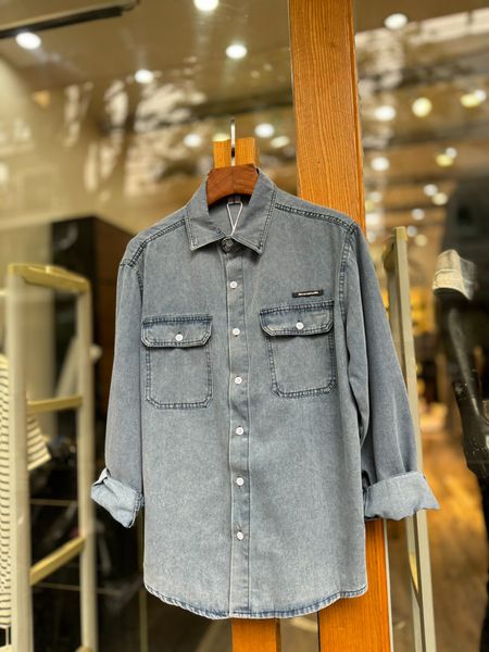  [ẢNH THẬT] Áo Sơ Mi Dài Tay Nam Nữ Denim Trơn Xanh Nhạt 