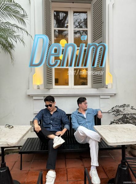  [ẢNH THẬT] Áo Sơ Mi Dài Tay Nam Nữ Denim Trơn Xanh Đậm S043 