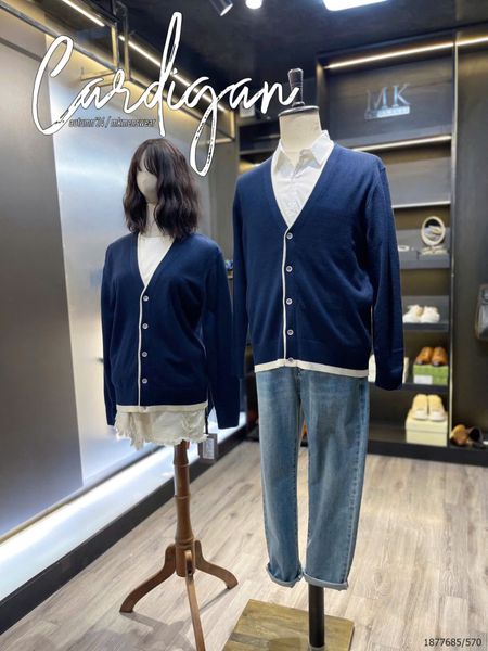  [MK ẢNH THẬT] Áo Khoác Cardigan Len Nam Duy Nhất Màu Xanh Than Cải Viền 