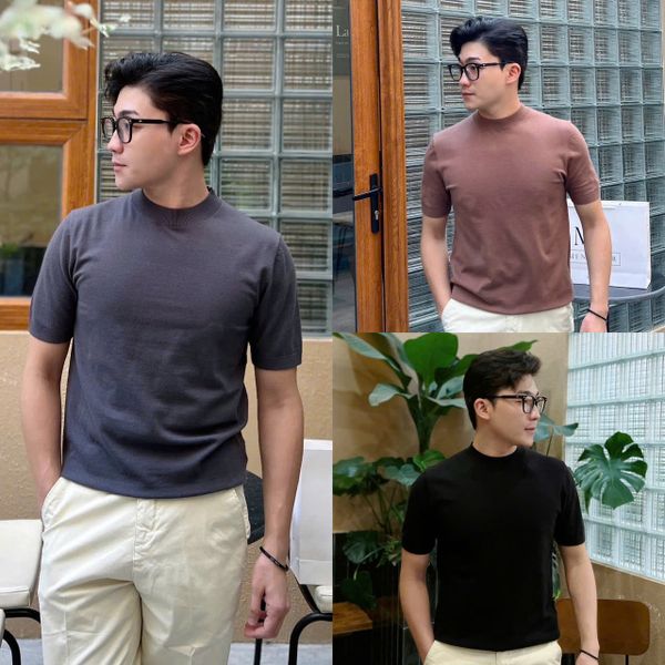  [MK ẢNH THẬT] Áo Ngắn Tay Len Mongtoghi Ngắn Tay Nam Nữ Cổ Cao Zincome 3 Màu Đen/Nâu/Xám 