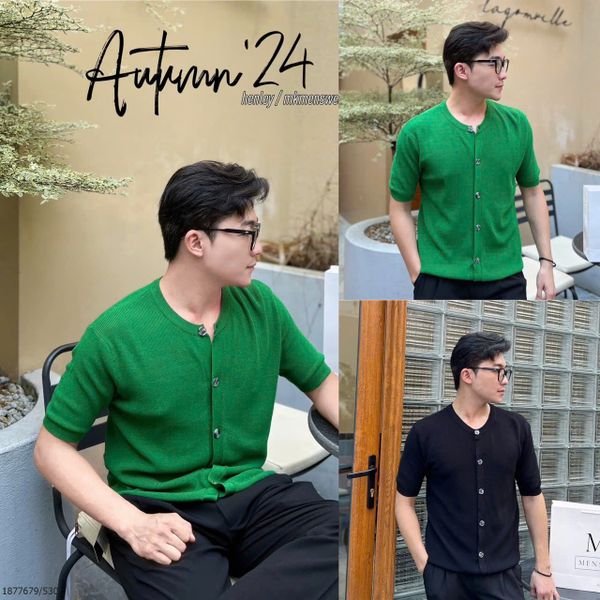  [MK ẢNH THẬT] Áo Ngắn Tay Len Mongtoghi Ngắn Tay Nam Nữ CÚC 2 Màu Đen/Xanh Lá 