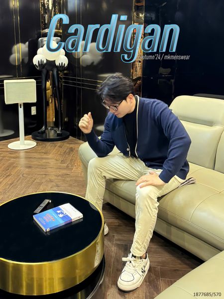  [MK ẢNH THẬT] Áo Khoác Cardigan Len Nam Duy Nhất Màu Xanh Than Cải Viền 