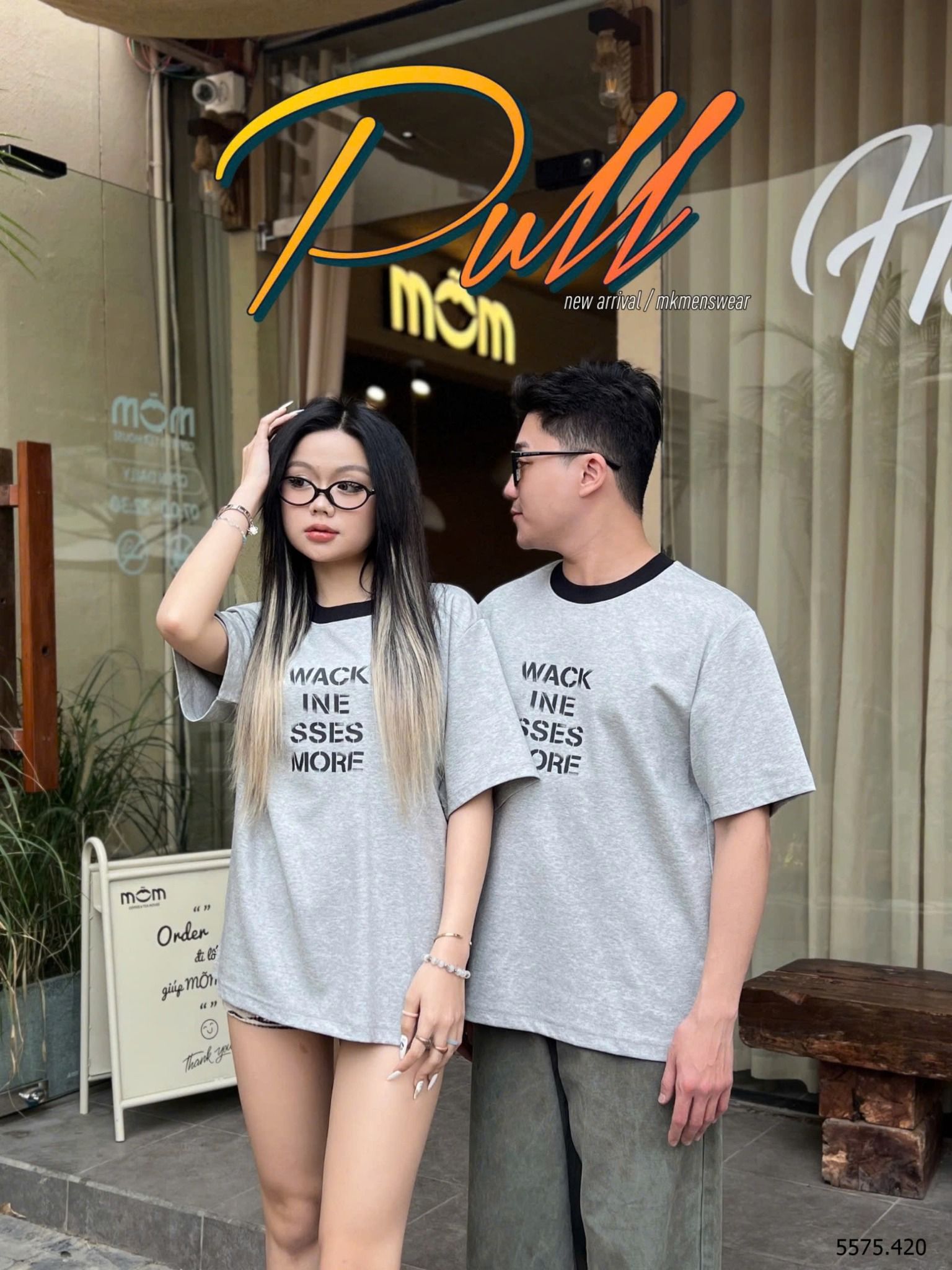  [ẢNH THẬT] Áo Phông Ngắn Tay Nam Nữ Phối Cổ In Chữ 5575 
