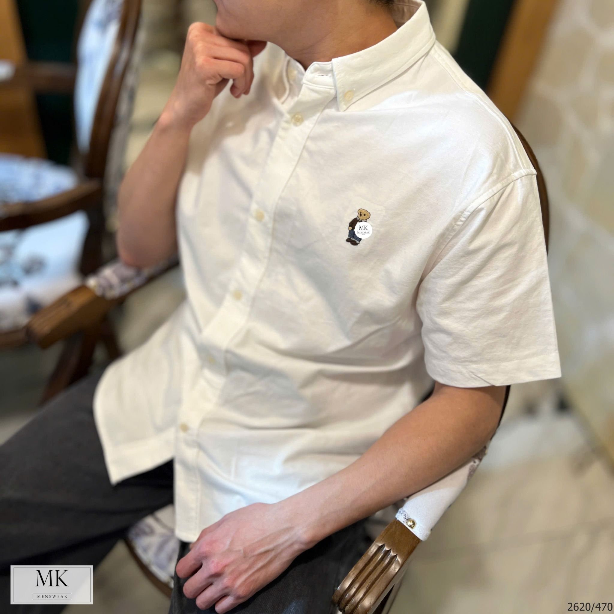  [ẢNH THẬT] Sơ Mi Ngắn Tay Nam Nữ Trơn Thêu Gấu 2620 