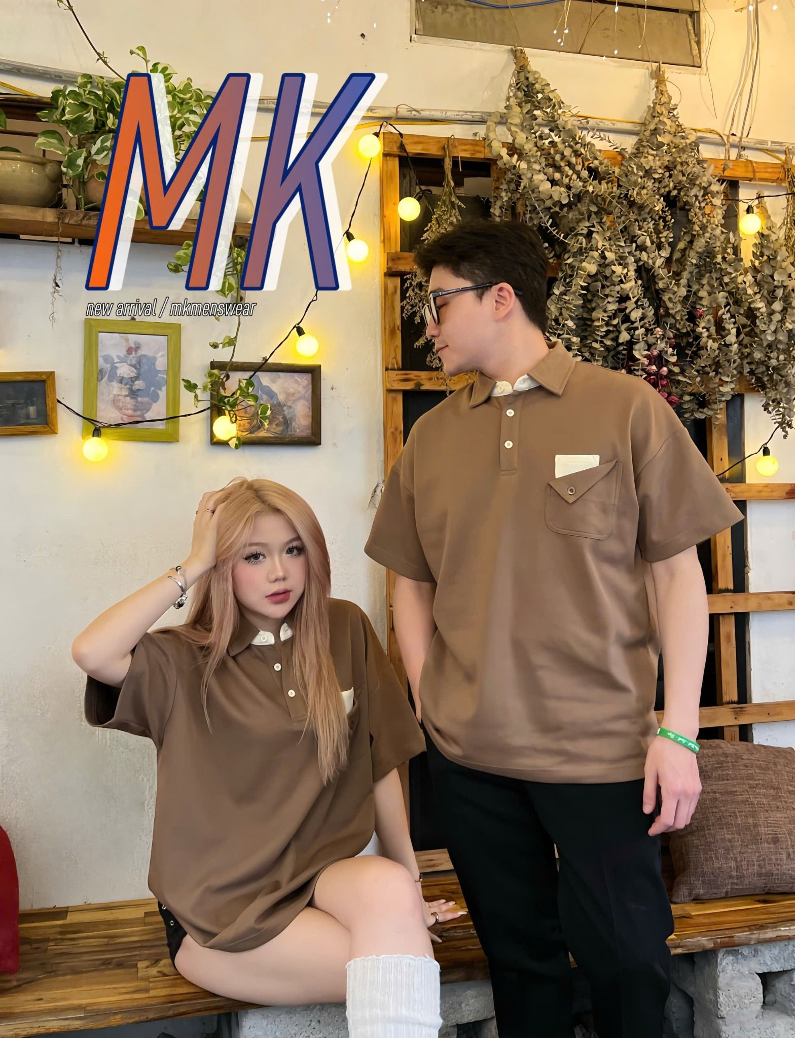  [ẢNH THẬT] Polo Ngắn Tay Nam Nữ Túi Ngực Nâu N7029 