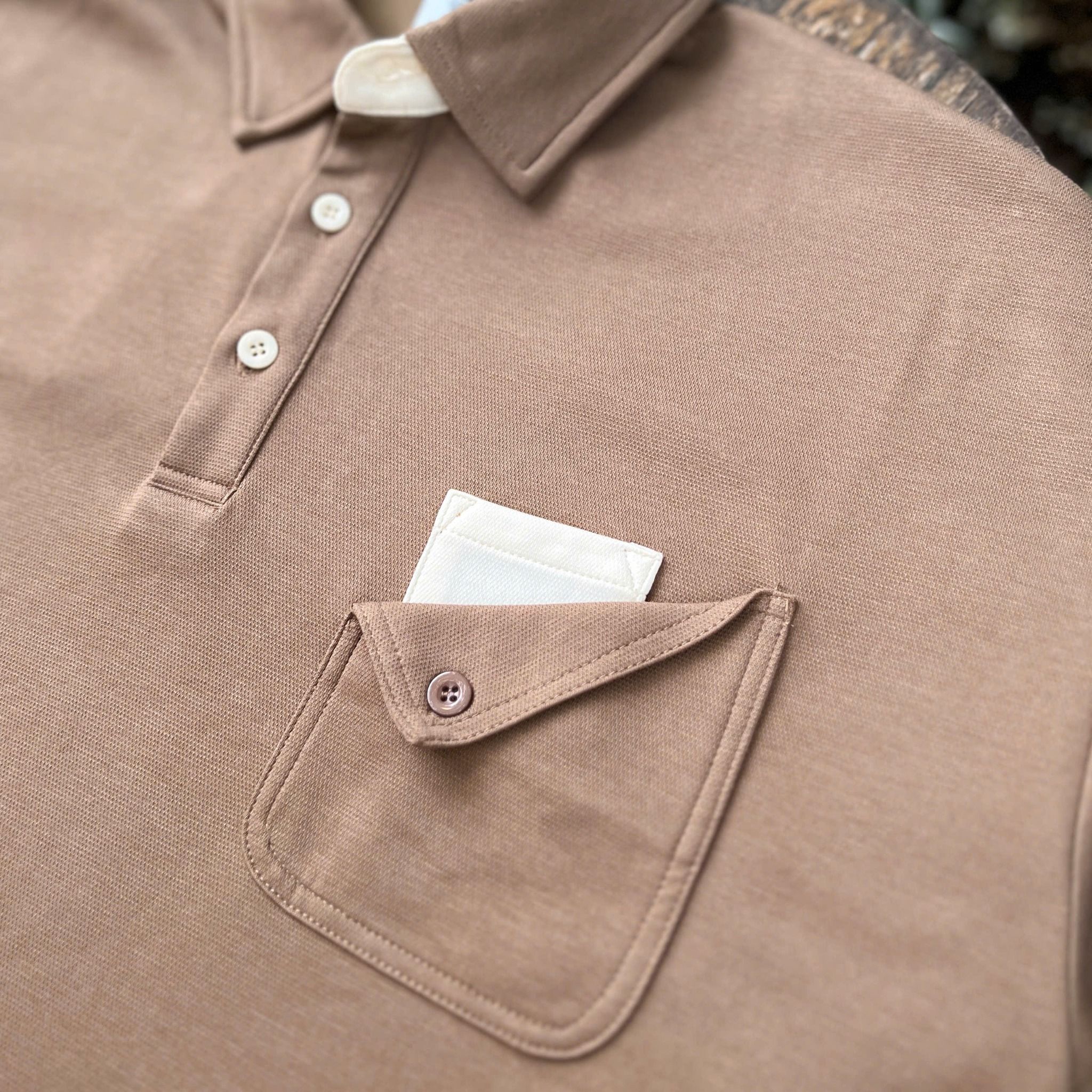  [ẢNH THẬT] Polo Ngắn Tay Nam Nữ Túi Ngực Nâu N7029 