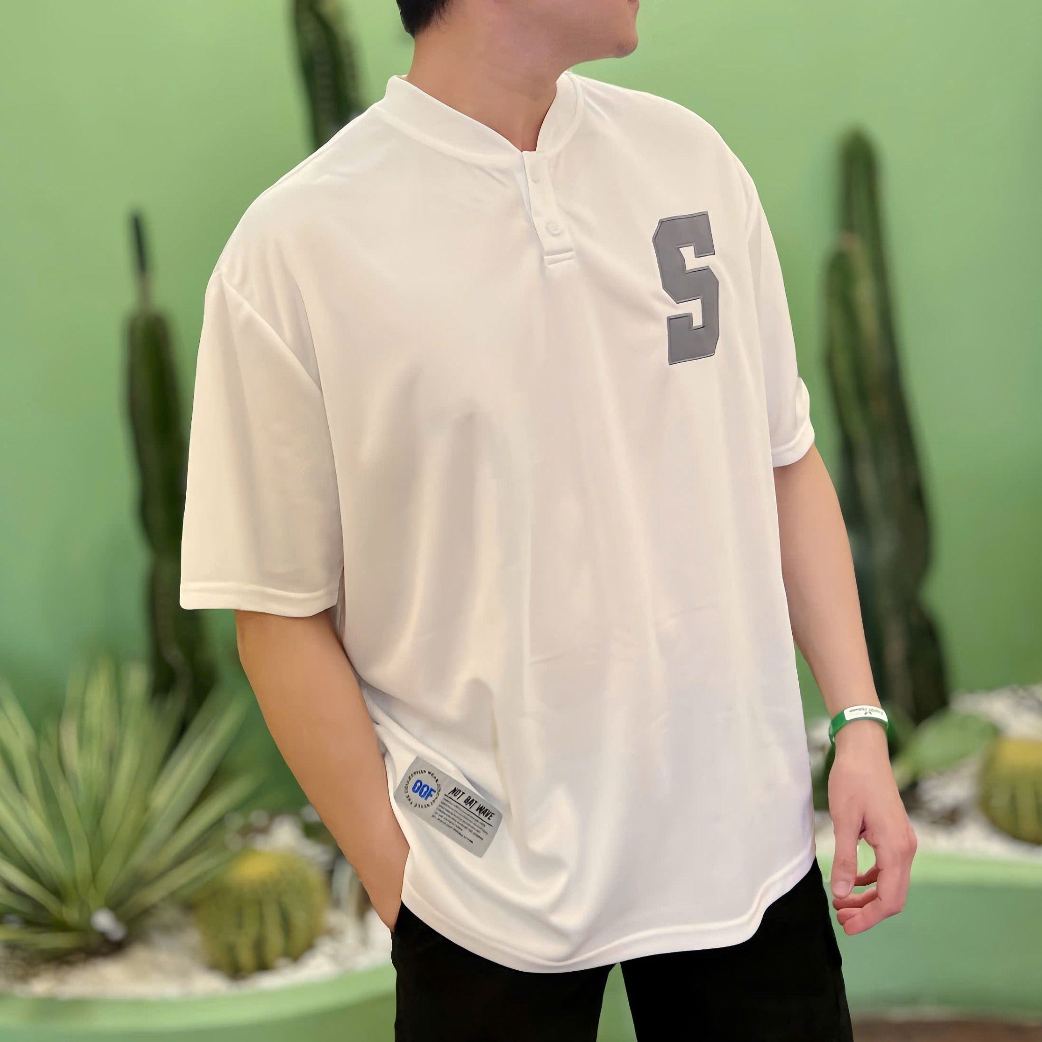  Áo Phông Thể Thao Nam Nữ Henley Trắng 3227 