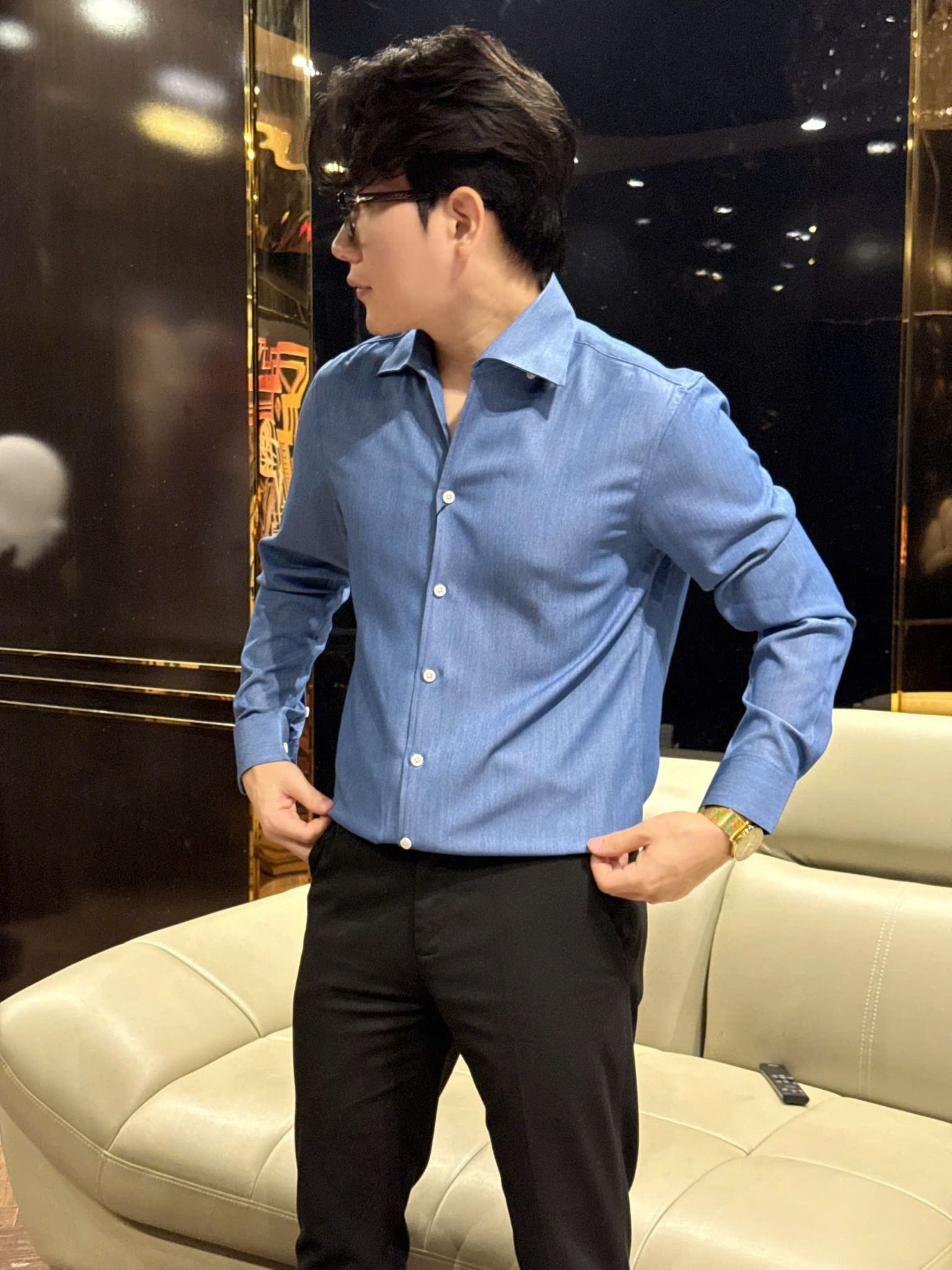  [ẢNH THẬT] Sơ Mi Dài Tay Nam Cổ V CC3705 Trơn 