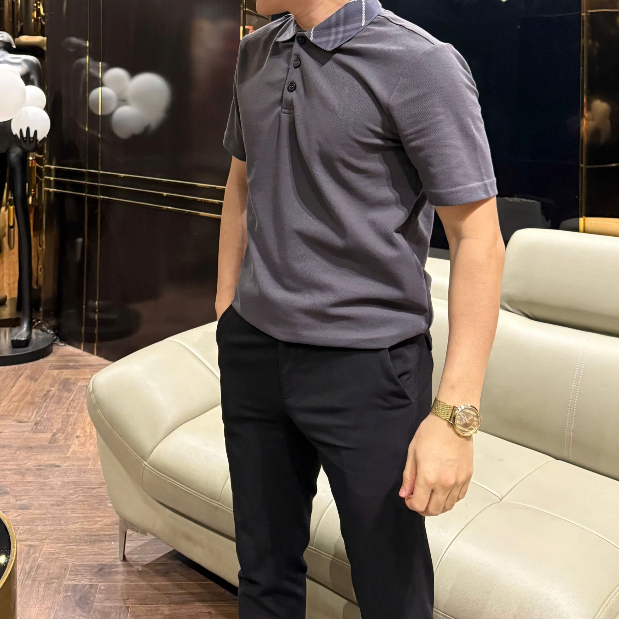  [ẢNH THẬT] Polo Nam Ngắn Tay Cổ Xám 