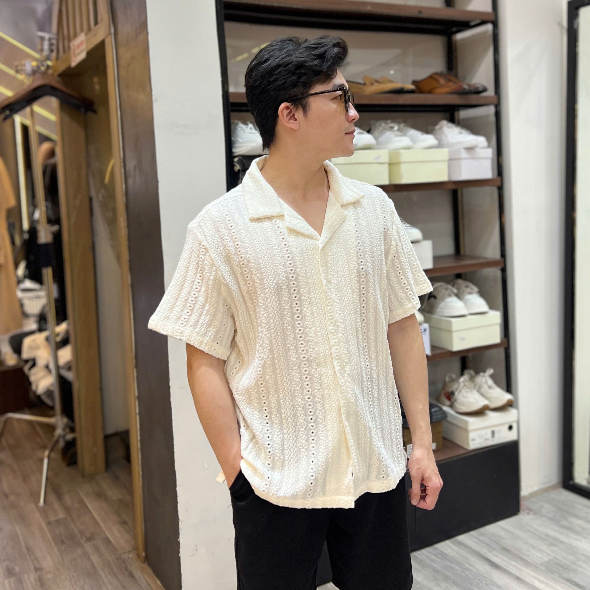  [ẢNH THẬT] Sơ Mi Ngắn Tay Nam Nữ Cổ Vest 7018 