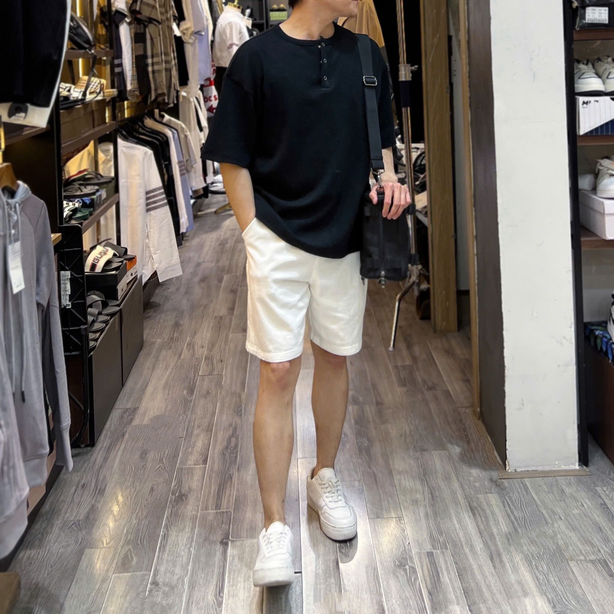  [ẢNH THẬT] Áo Ngắn tay Henley Nam Nữ Trơn 98110 