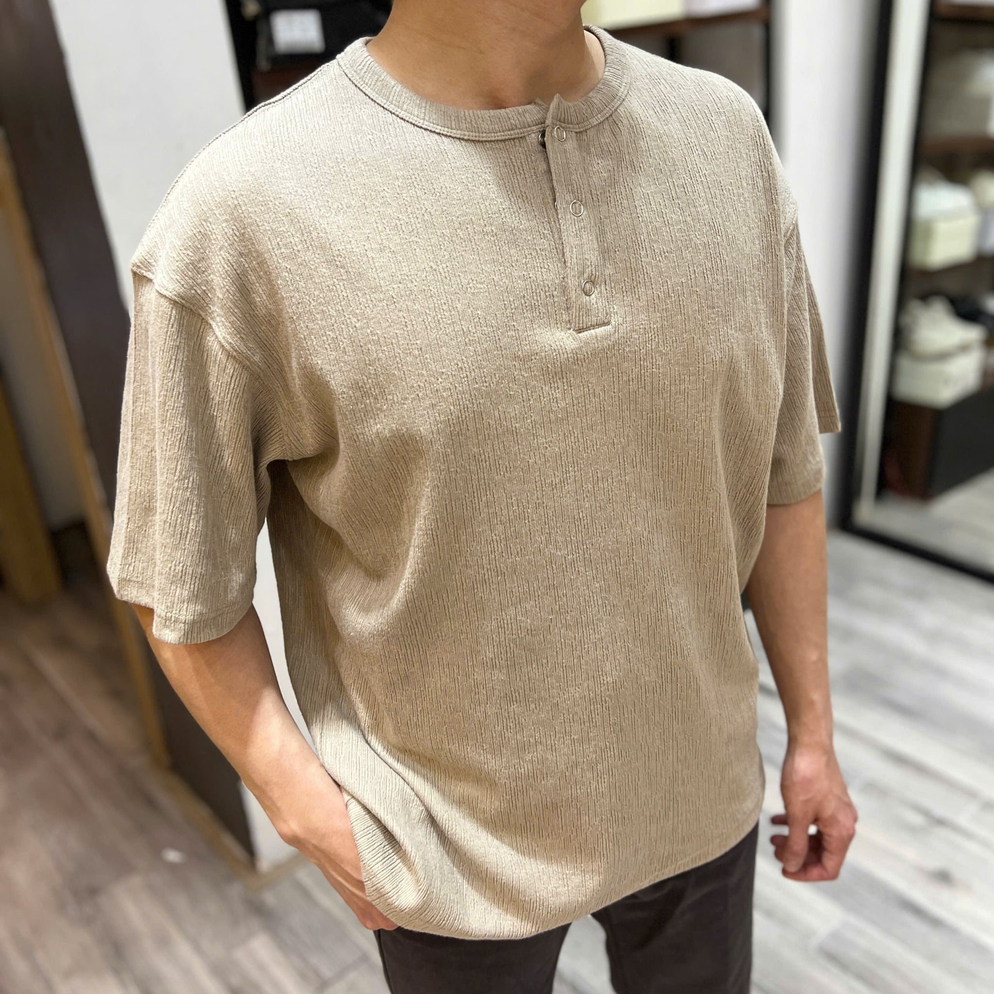  [ẢNH THẬT] Áo Ngắn tay Henley Nam Nữ Trơn 98110 