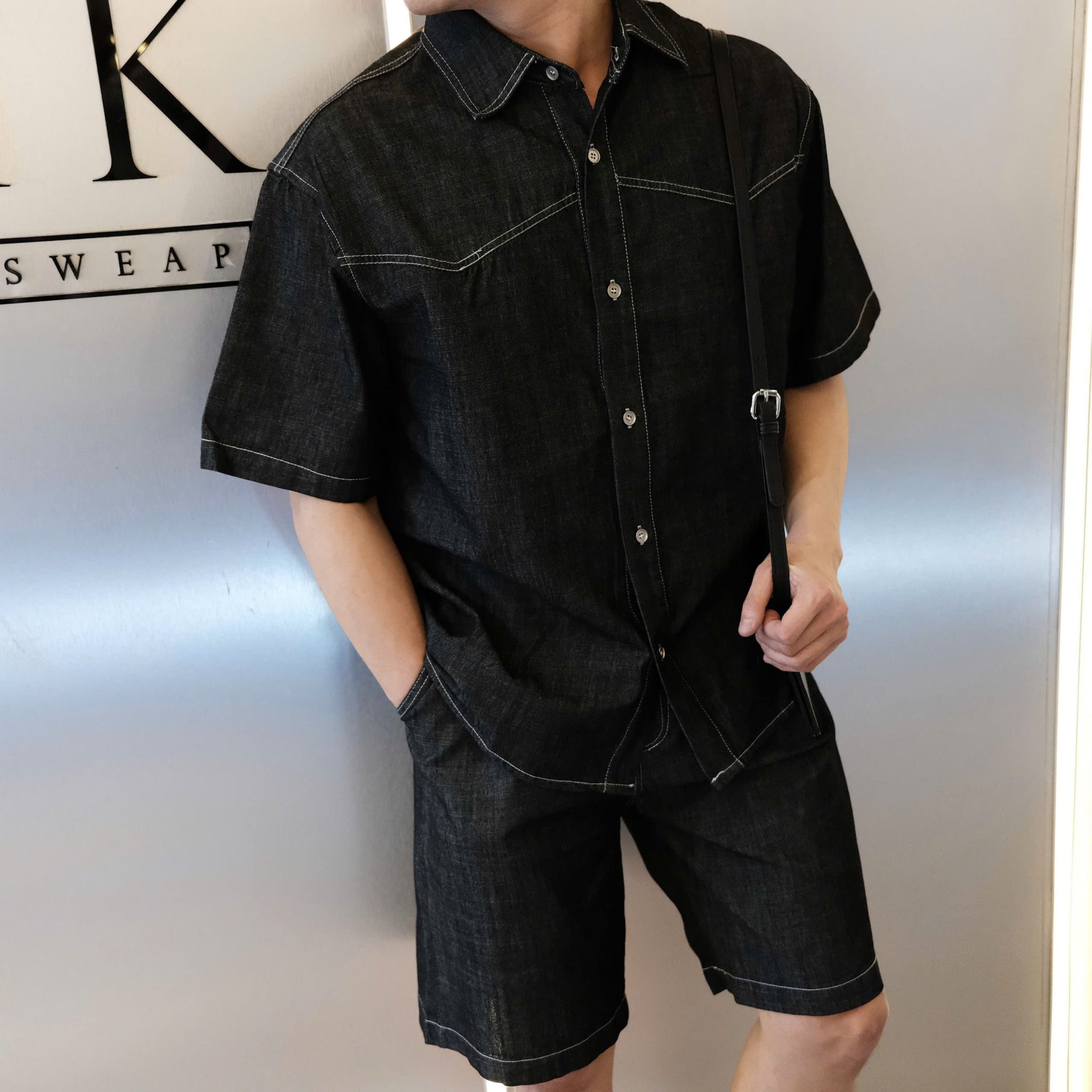  [ẢNH THẬT] Bộ Ngắn Tay Denim Nam Trơn 2626 