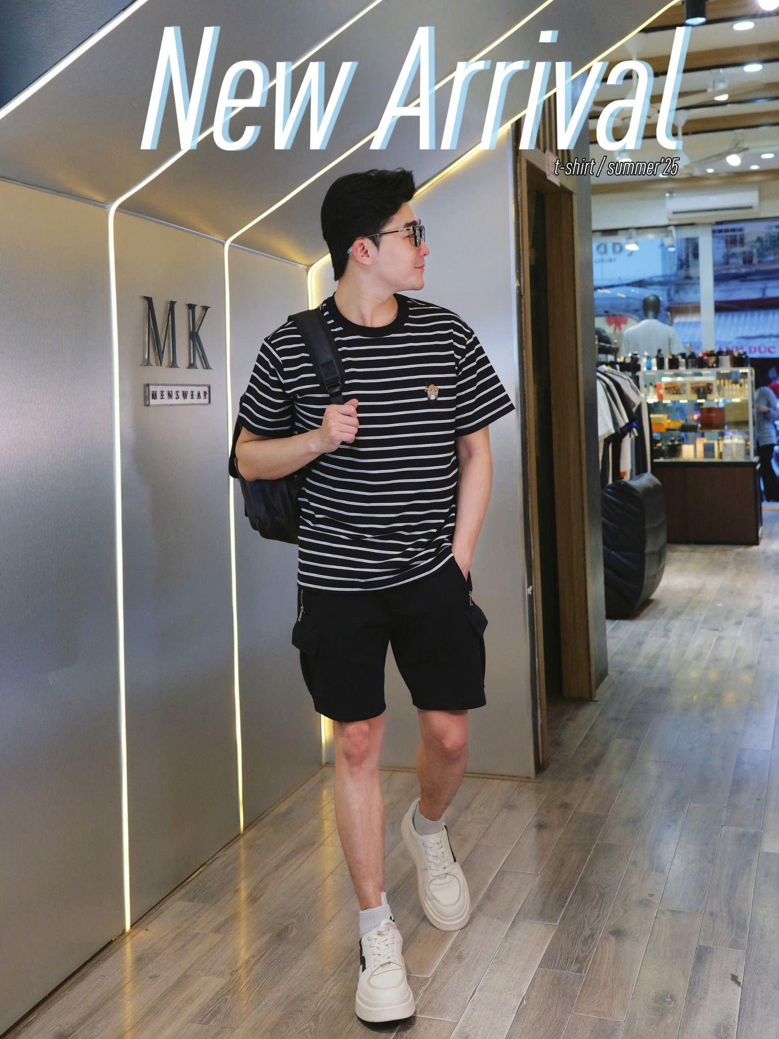  [ẢNH THẬT] Áo Phông Ngắn Tay Nam Kẻ Ngang Logo LY Kem 2598 