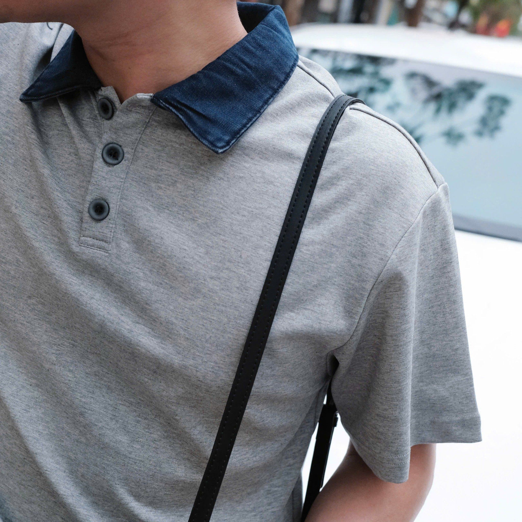  [ẢNH THẬT] Polo Ngắn Tay Nam Phối Cổ Denim 5879 