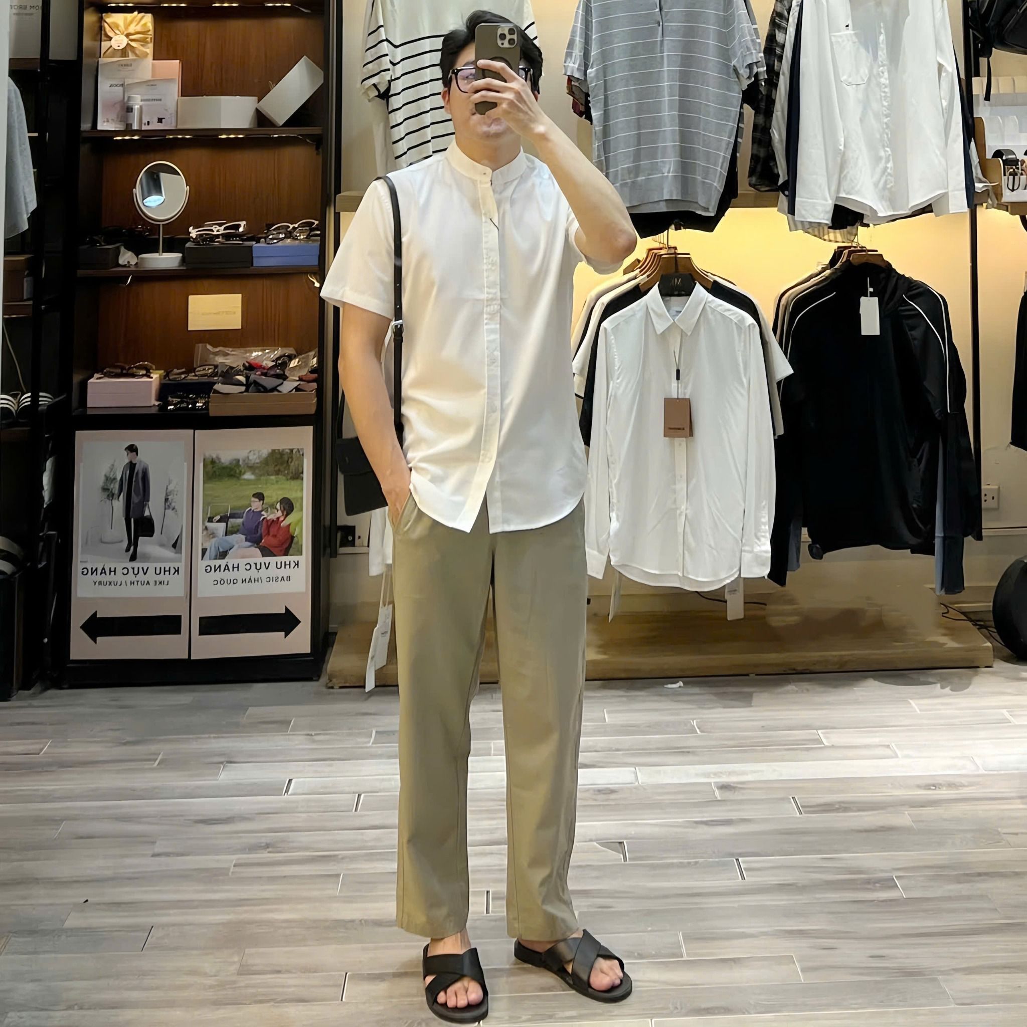  [ẢNH THẬT] Sơ Mi Ngắn Tay Nam Đũi KAF Trơn Cổ Tàu 25 