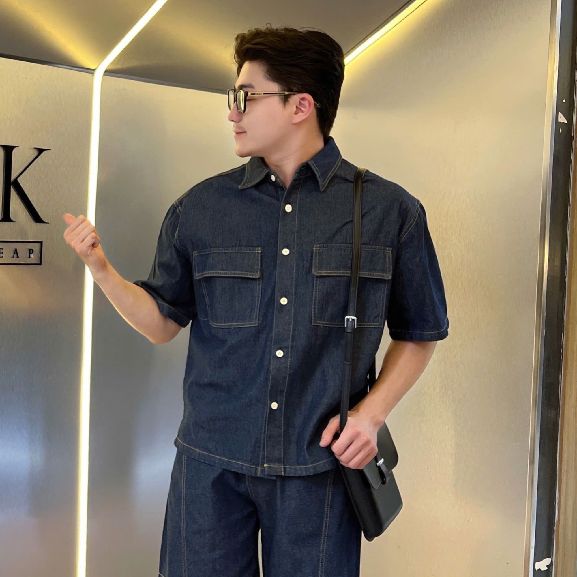  [ẢNH THẬT] Bộ Ngắn Tay Nam Denim Trơn 2636 