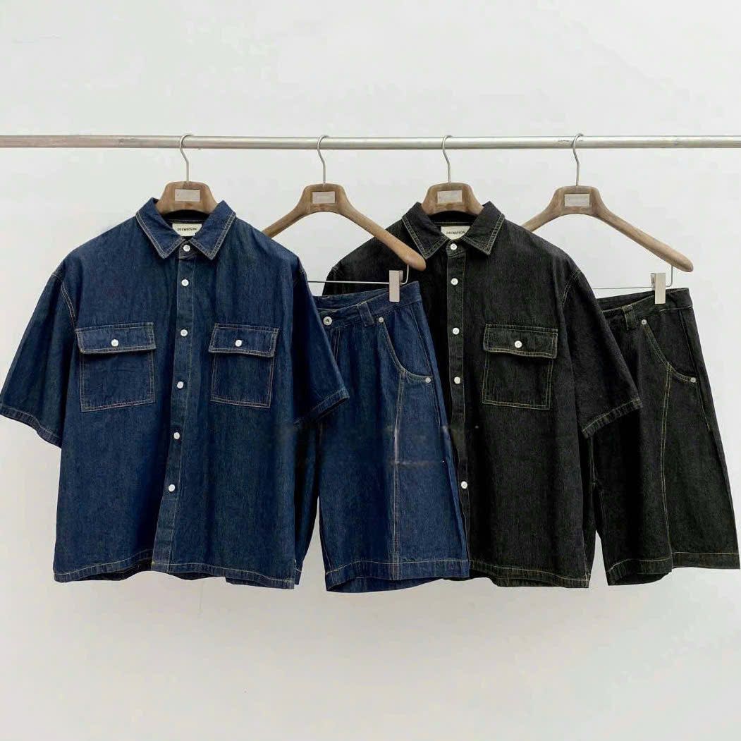  [ẢNH THẬT] Bộ Ngắn Tay Nam Denim Trơn 2636 