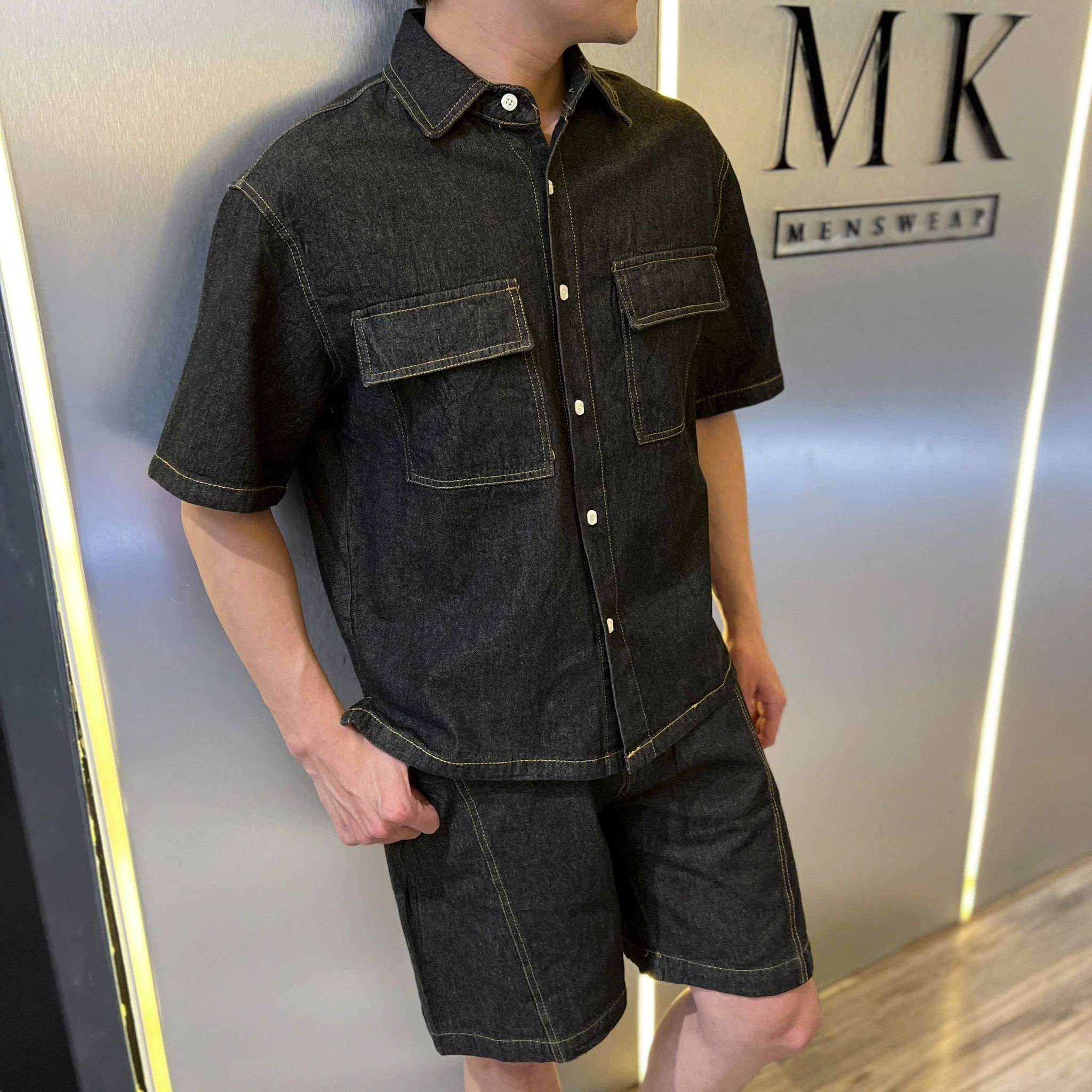  [ẢNH THẬT] Bộ Ngắn Tay Nam Denim Trơn 2636 