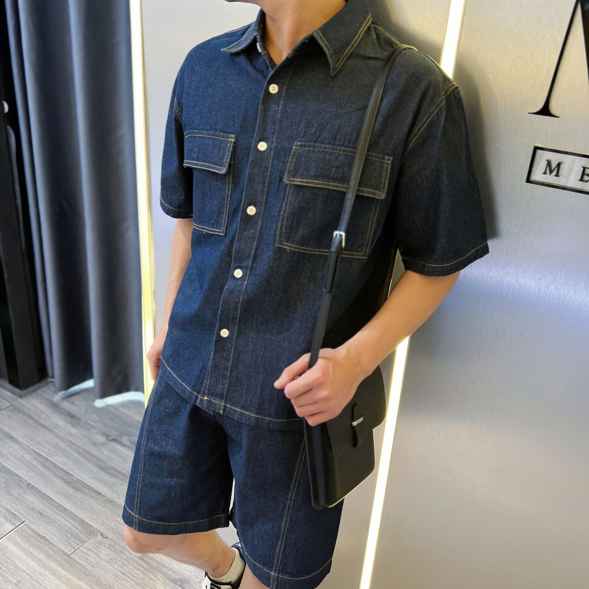  [ẢNH THẬT] Bộ Ngắn Tay Nam Denim Trơn 2636 